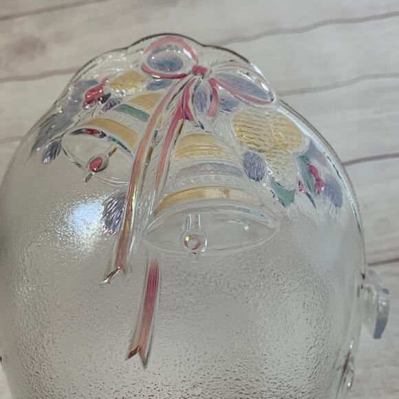 Vintage Mikasa Glass Christmas Basket Bowl with Bells and Plastic Bow Handle - Picture 9 of 16